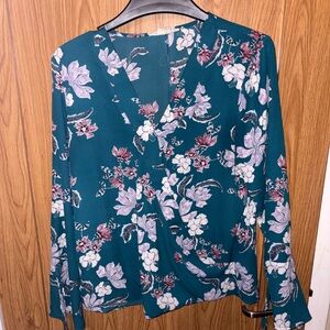 Pink Rose Teal Floral Blouse